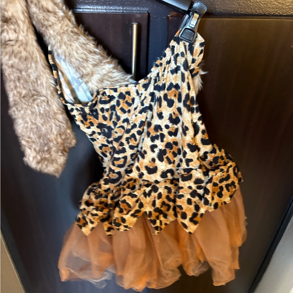 Leopard Print Dress with Faux Fur Trim - Picture 3 of 4